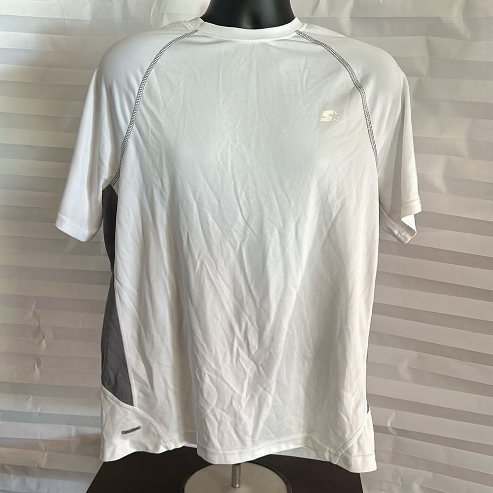 Starter Men's Workout Shirt Size Large White Gray Short Sleeve Athletic Tee